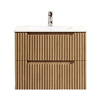 Casainc 24" Wall Mounted Walnut Bathroom Vanity Cabinet with White Basin Sink Combo Floating