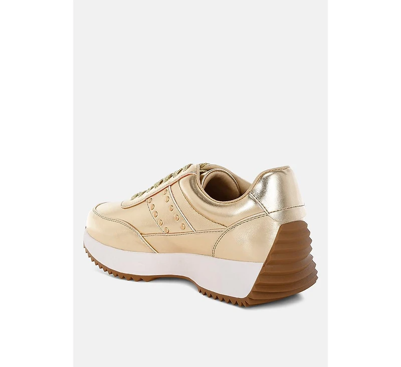 Mujori Metallic Pleather Studded Sneakers