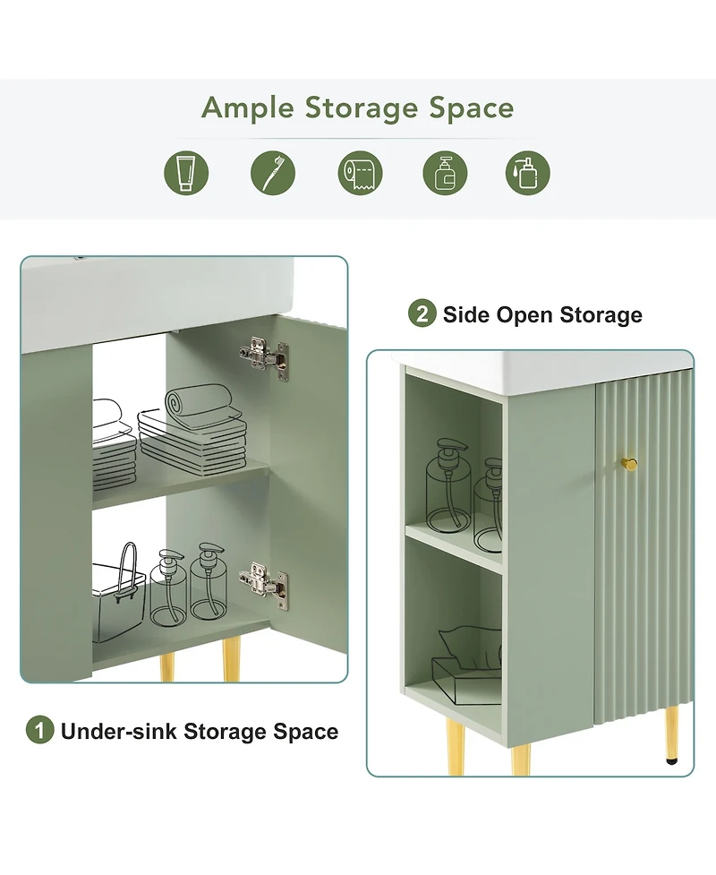 Casainc 21.6" Green Bathroom vanity, Combo Cabinet, Bathroom Storage Cabinet, Single Ceramic Sink, Left side storage