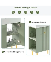Casainc 21.6" Green Bathroom vanity, Combo Cabinet, Bathroom Storage Cabinet, Single Ceramic Sink, Left side storage