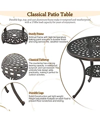 30 Inches Outdoor Dining Table with Umbrella Hole Cast Aluminium Patio Bistro Round Table, Bronze
