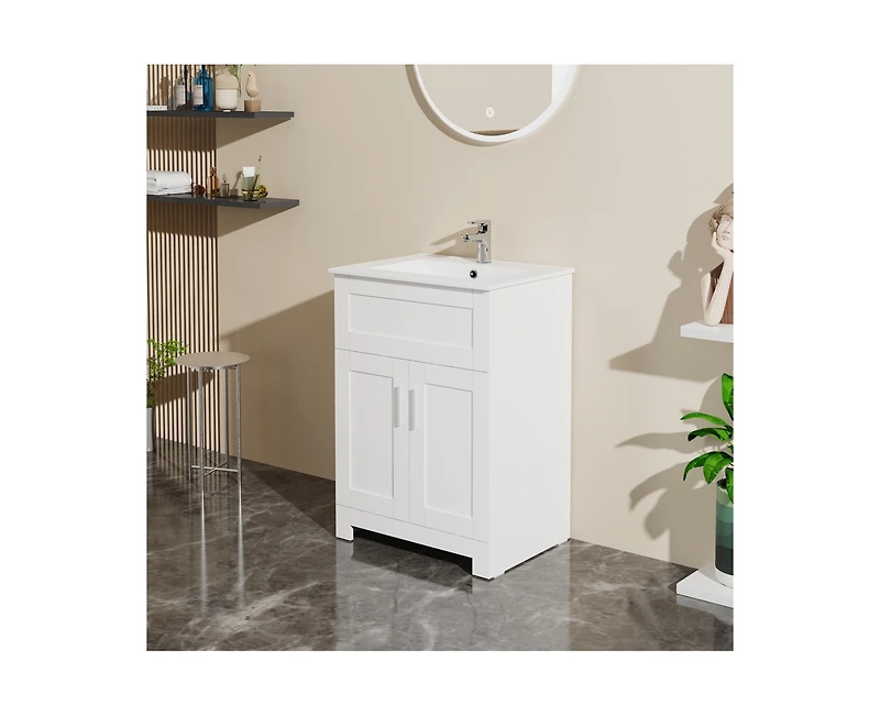 Casainc 24" White Sink Bathroom Vanity Laundry Cabinet Combo