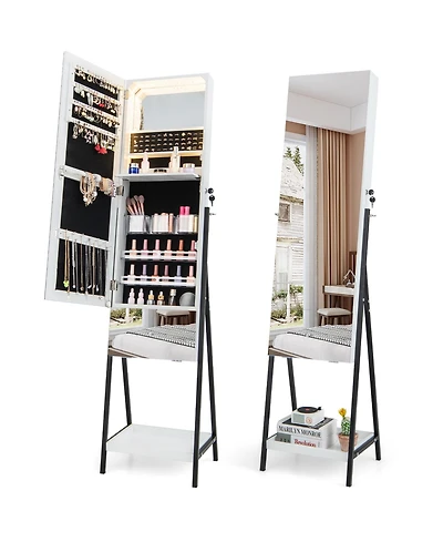 Lockable Freestanding Jewelry Organizer with Full-Length Frameless Mirror