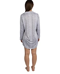 Tahari Women's Long Sleeve Button Up Notch Collar Nightshirt with Piping and Pocket