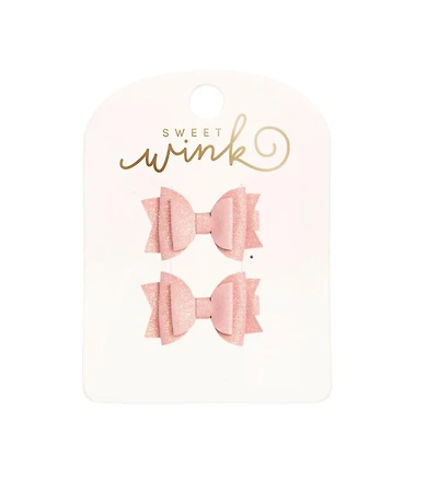 Sweet Wink Girls Blush Glitter Bow Clip Set