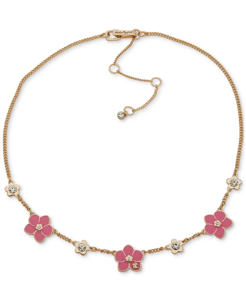 Karl Lagerfeld Paris Gold-Tone Enamel & Crystal Flower Collar Necklace, 16" + 3" extender