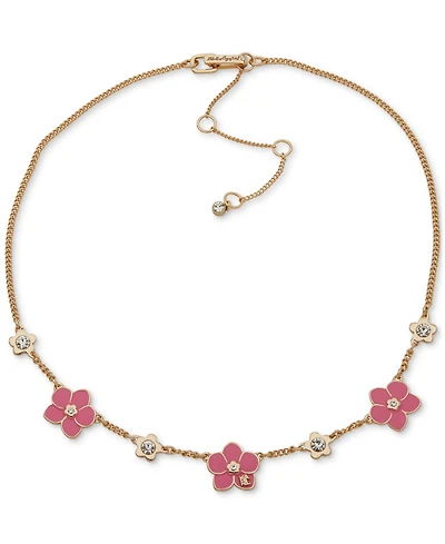 Karl Lagerfeld Paris Gold-Tone Enamel & Crystal Flower Collar Necklace, 16" + 3" extender