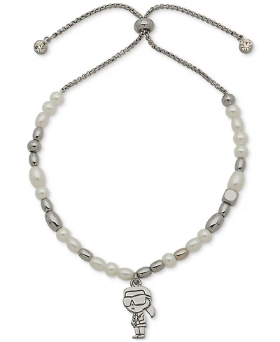 Karl Lagerfeld Paris Silver-Tone Imitation Pearl Charm Slider Bracelet