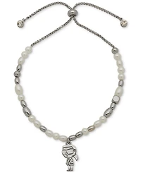 Karl Lagerfeld Paris Silver-Tone Imitation Pearl Charm Slider Bracelet