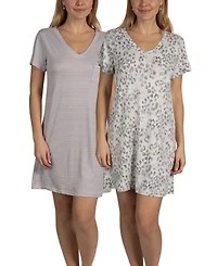 Tahari Women's 2-Pack V-Neck Short Sleeve Nightshirts