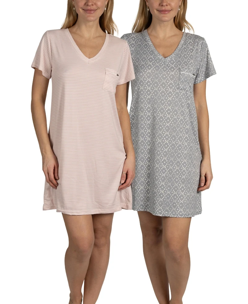 Tahari Women's 2-Pack V-Neck Short Sleeve Nightshirts