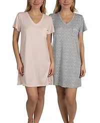Tahari Women's 2-Pack V-Neck Short Sleeve Nightshirts