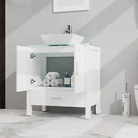 Casainc 30" White Bathroom Vanity and Sink Combo Glass Top Cabinet With Mirror