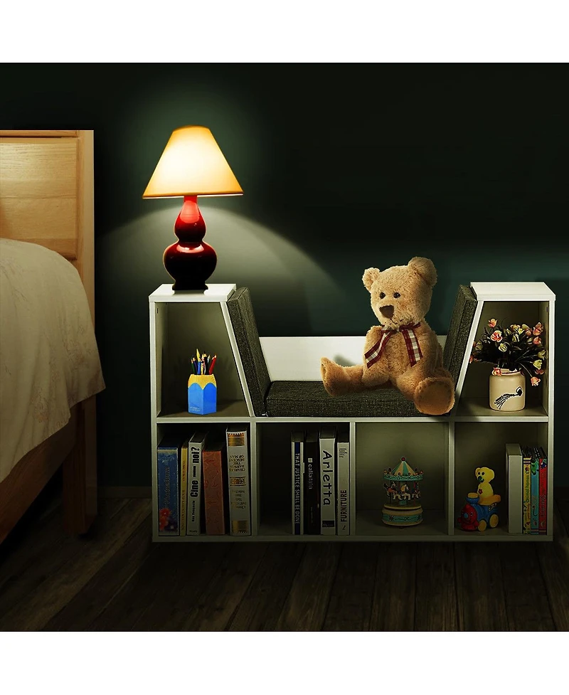 6-Cubby Kid Storage Bookcase Cushioned Reading Nook