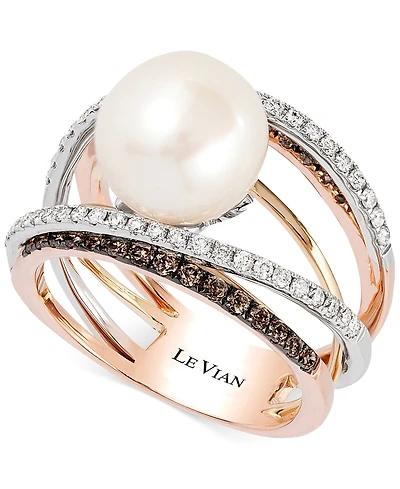Le Vian Fresh Water Pearl (10mm) and Diamond (3/4 ct.t.w.) Ring in 14k White, Yellow and Rose Gold