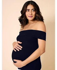 Motherhood Maternity Rib Knit Short Sleeve Off The Shoulder Top