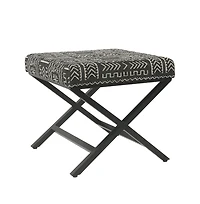 Tribal Pattern Upholstered Ottoman with X-Shape Legs for Stylish Seating & Storage