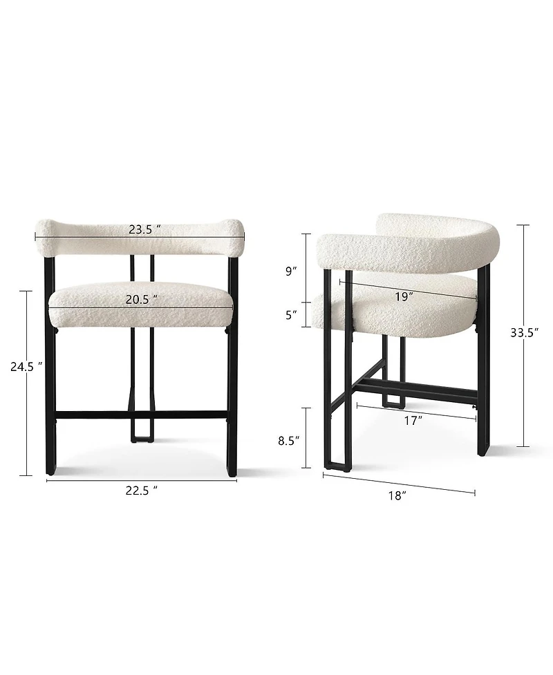 Set of 2 Modern Counter Stools, Boucle Upholstered Bar Chairs with Curved Armrests-Maison Boucle