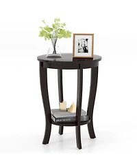 2-tier Round End Table with Solid Wood Legs