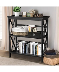 3-Tier Wooden Multi-Functional X-Design Etagere Storage Bookshelf