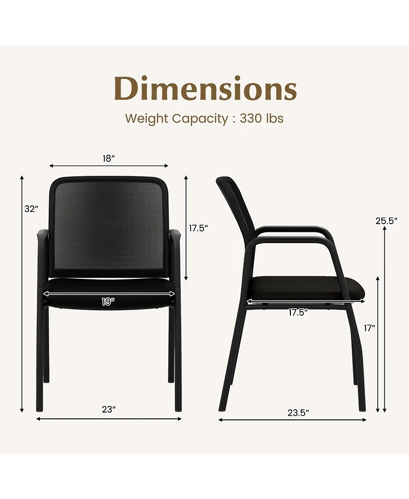 Waiting Room Chair Set of 2 Office Guest Chairs with Ergonomic Mesh Backrest