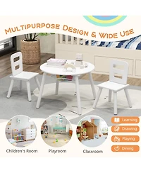 Wood Activity Kids Table and Chair Set with Center Mesh Storage