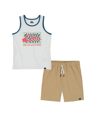 Quiksilver Toddler and Little Boys 2-Piece Logo Racer Tank Top Stretch Tech Shorts Set