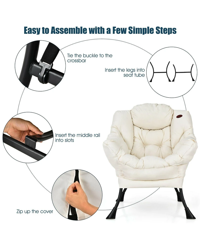 Modern Polyester Fabric Lazy Chair with Steel Frame and Side Pocket