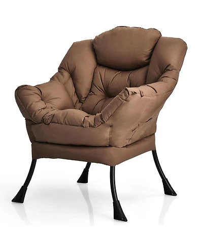 Modern Polyester Fabric Lazy Chair with Steel Frame and Side Pocket