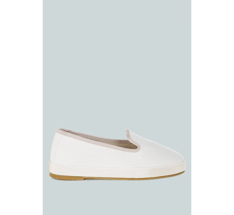 Moshka Round Toe Canvas Slip-On Loafers Women