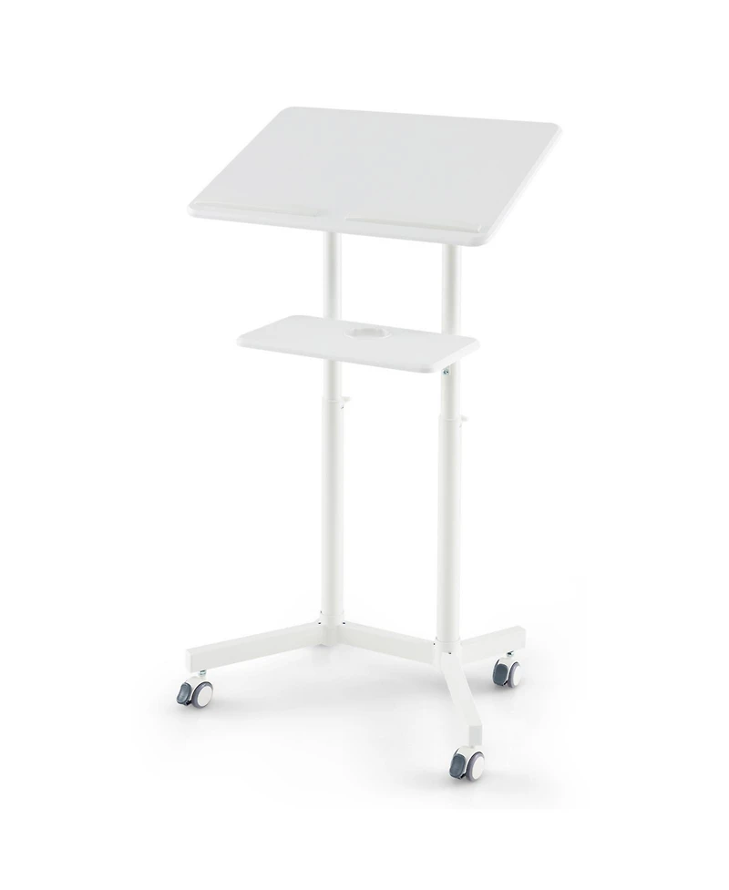 Mobile Lectern Podium Height-adjustable Rolling Laptop Cart with Tilting Top Storage Tray