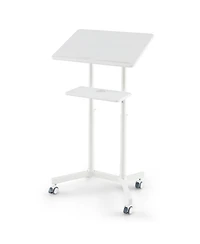 Mobile Lectern Podium Height-adjustable Rolling Laptop Cart with Tilting Top Storage Tray