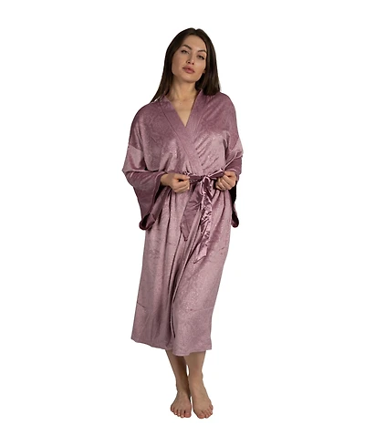 Tahari Women's Velour Kimono Robe with Flowy Bell Sleeves Satin Trim and Tie Front