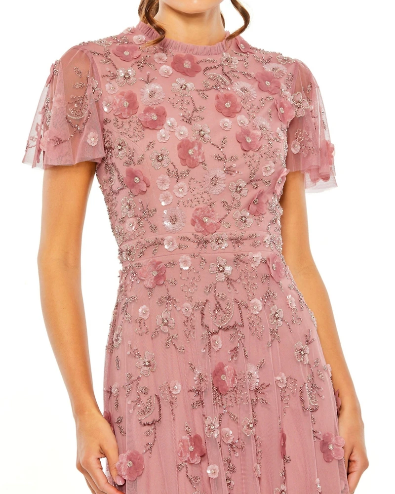 Mac Duggal Women's Embellished High Neck Cap Sleeve A Line Dress