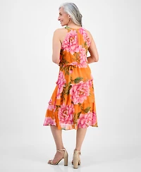 Robbie Bee Petite Tiered Floral-Print Halter Midi Dress