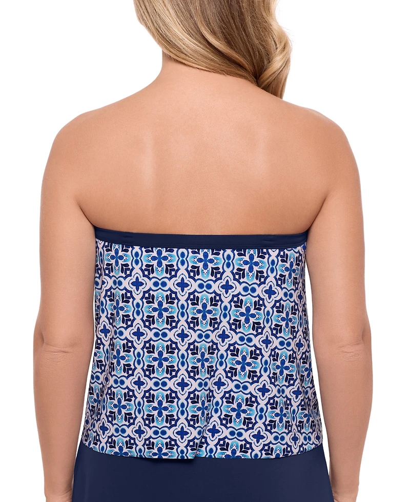 Swim Solutions Women's Printed Bandeau Scarf Hem Tankini Top, Exclusively at Macy's