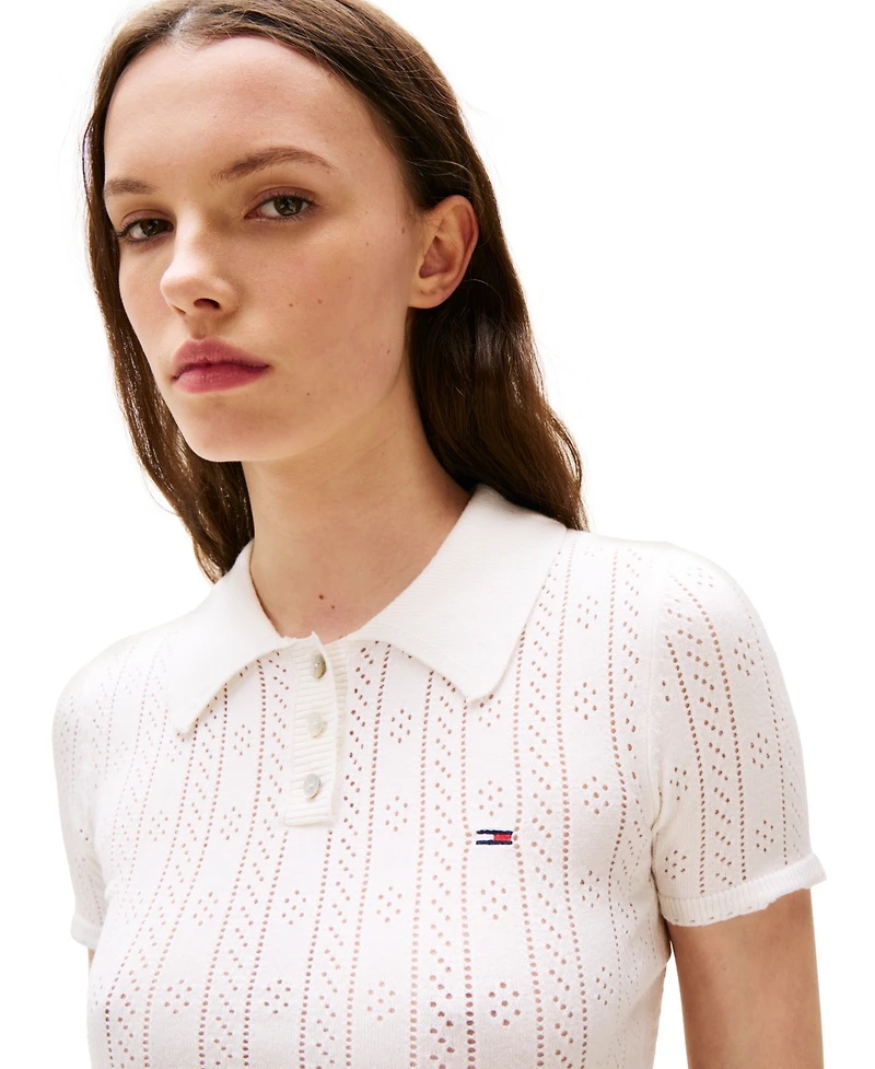 Tommy Jeans Women's Pointelle Cropped Polo Sweater