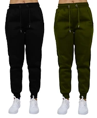 Galaxy By Harvic Women's Loose Fit Fleece Lined Jogger Sweatpants-2 Pack