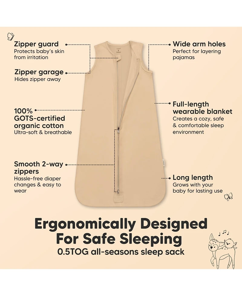 KeaBabies 2-Pack Snooze Baby Sleep Sacks, Cotton Wearable Blanket, Soft Toddler Sleeping Bag, Smooth Zipper