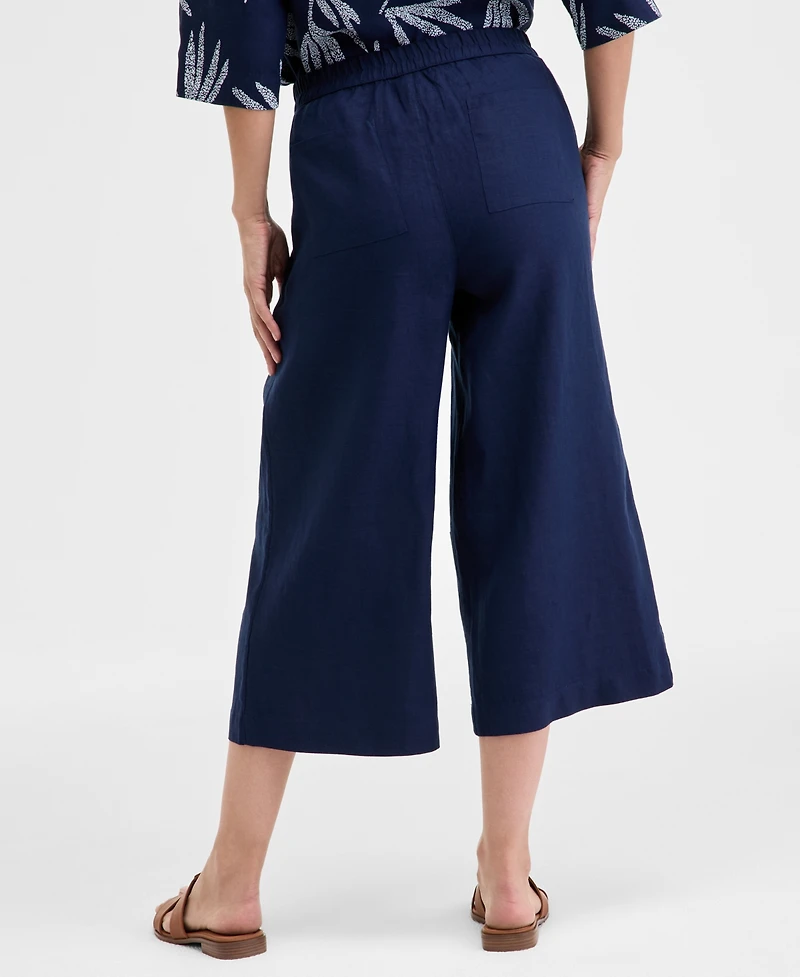 Charter Club Women's Cropped Wide-Leg 100% Linen Pants, Exclusively at Macy's