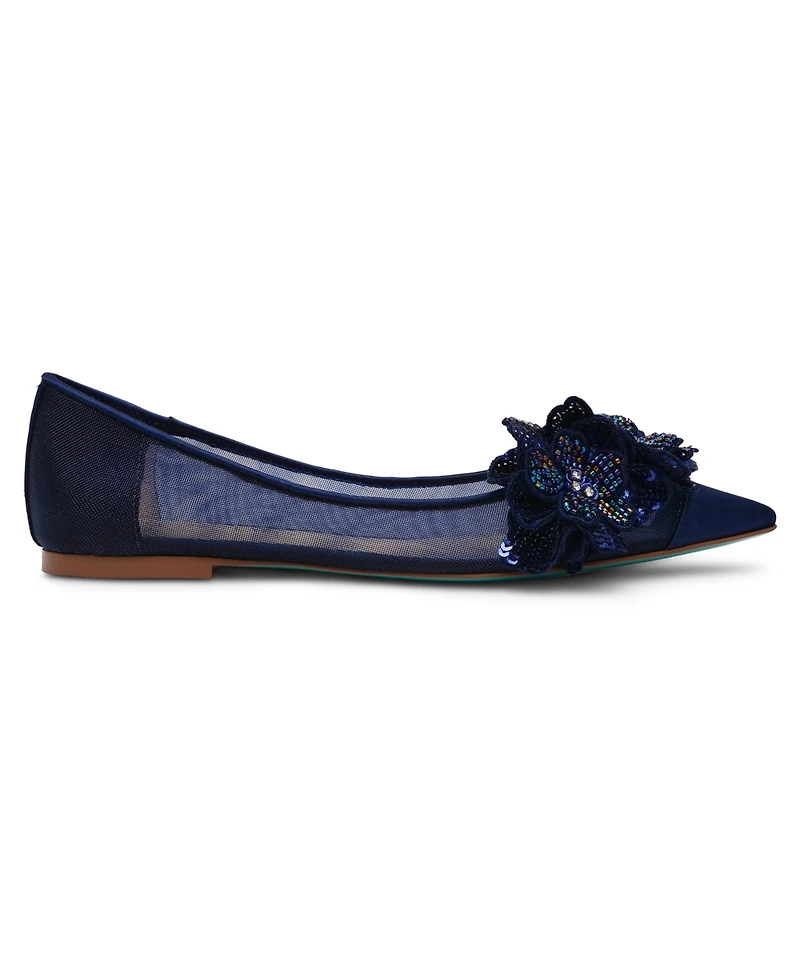 Betsey Johnson Women's Gray Floral Mesh Flats