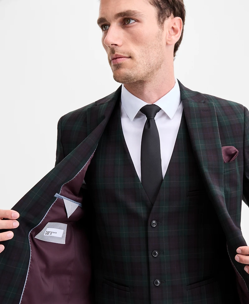 Bar Iii Men's Slim-Fit Green & Burgundy Plaid Suit Separate Jacket, Macy's Exclusive