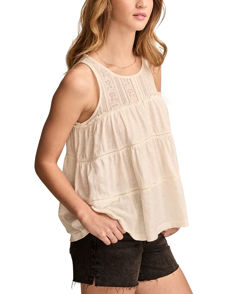 Lucky Brand Women's Lace Ruffle Tiered Tunic Top