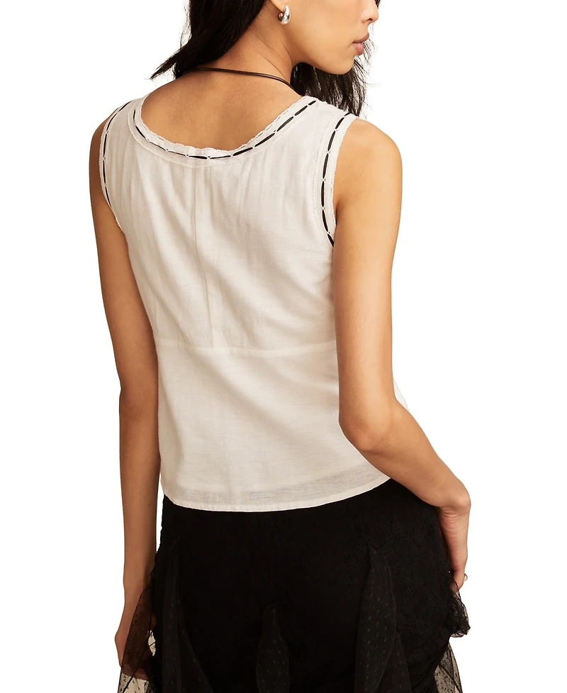 Lucky Brand Women's Scoop-Neck Ribbon-Lace Empire Top