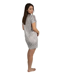 Tahari Women's Short Sleeve V-Neck Ribbed Nightshirt with Lace