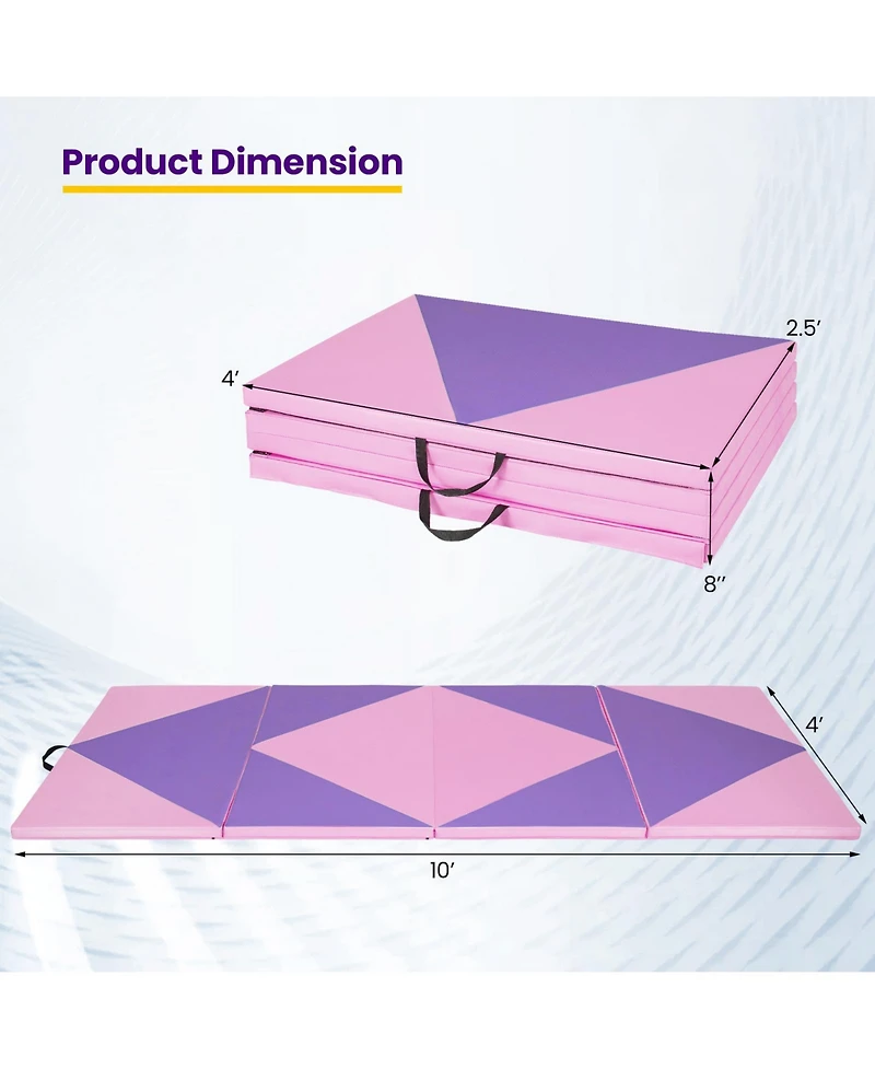 4-Panel Pu Leather Folding Gym Mat - Hook & Loop Fasteners