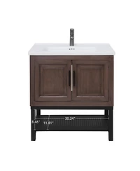 Casainc 32" Bathroom Vanity with White Ceramic Sink & Faucet,Freestanding Bathroom Cabinet with 2 Storage Doors and Open iron Shelf