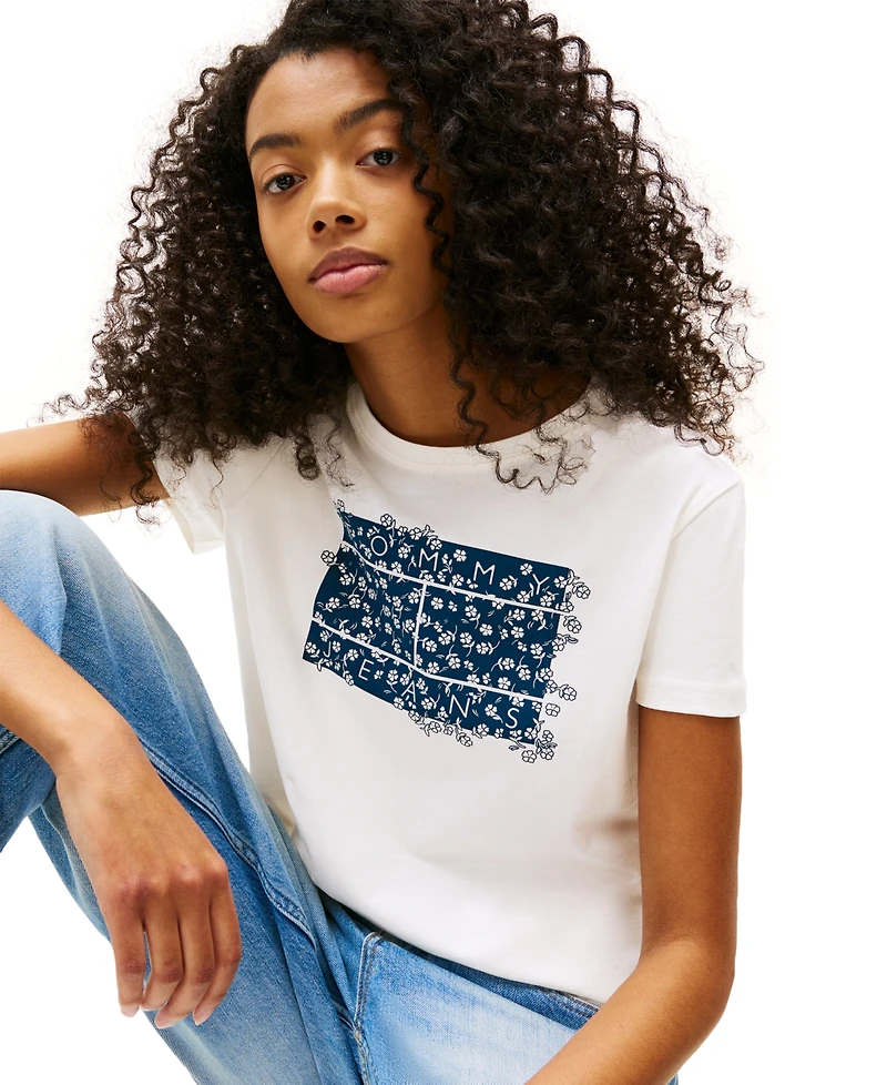 Tommy Jeans Women's Cotton Floral-Flag Graphic T-Shirt