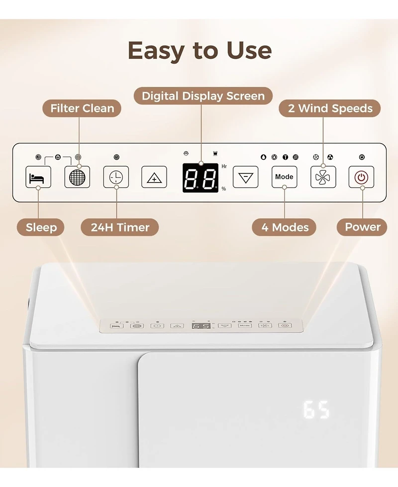 Cowsar 2500sq.ft Multifunctional Dehumidifier, 22-Pint, Drain Hose, Smart Humidity Ctrl