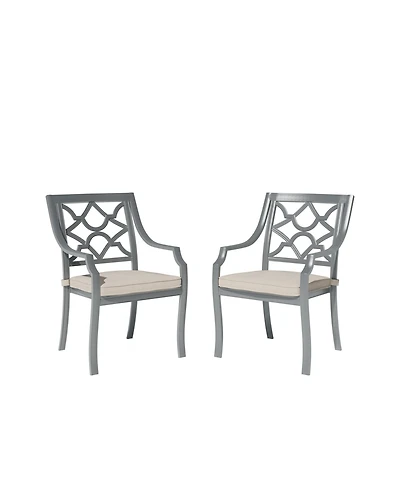 Mondawe Powder Coated Cast Aluminum Outdoor Dining Armchair with Cushion (Set of 2)
